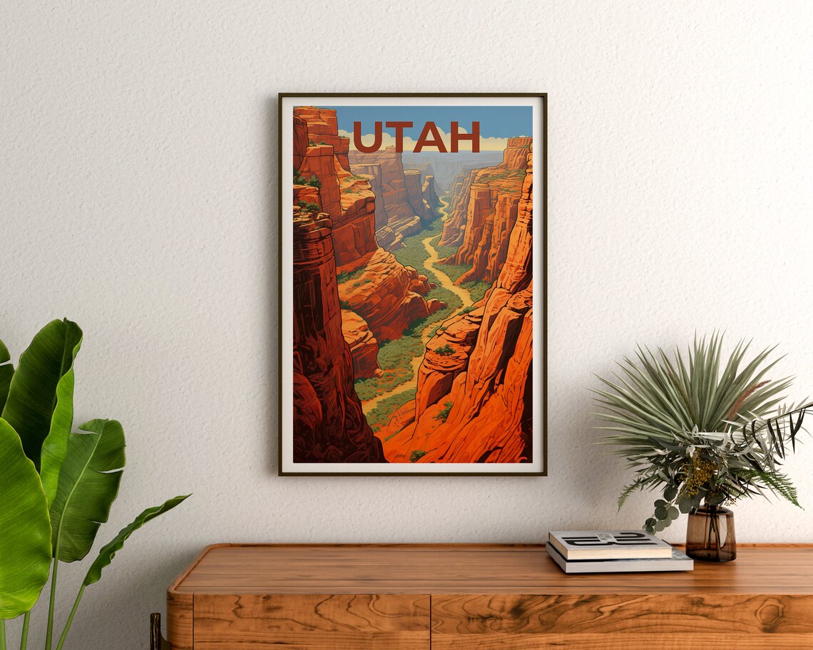 Utah Red Rock Canyon River Gorge Desert Cliffs Scenic Travel Poster - Image 3
