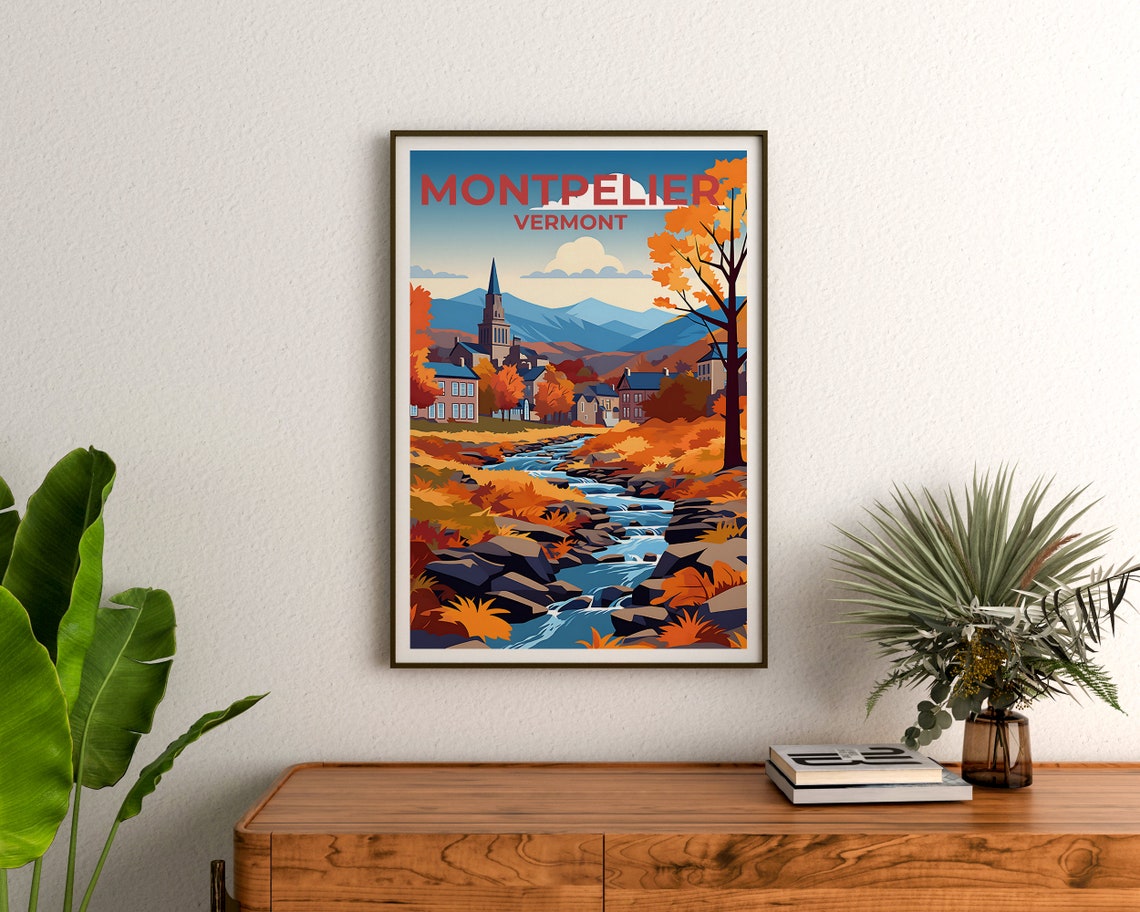 Montpelier Travel Poster Vermont Wall Art Vermont Print Montpelier Poster Autumn Poster City Poster Montpelier Art - Image 3
