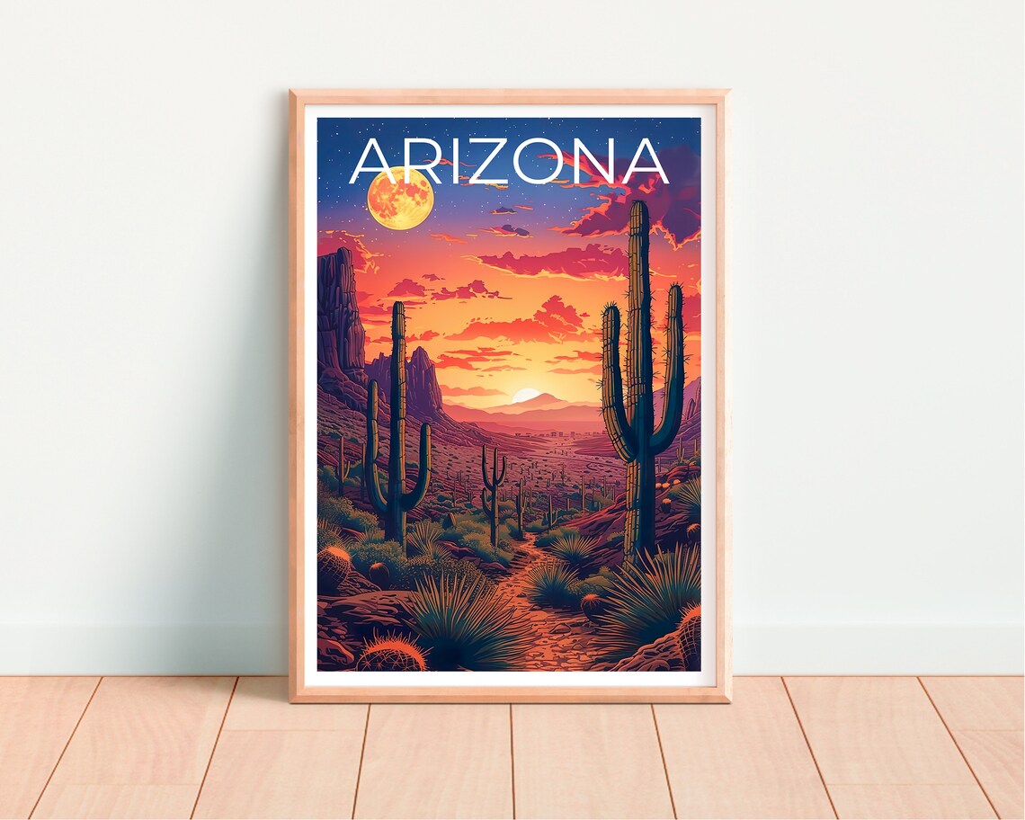 Arizona Travel Poster, Desert Cactus Art Print - Image 4
