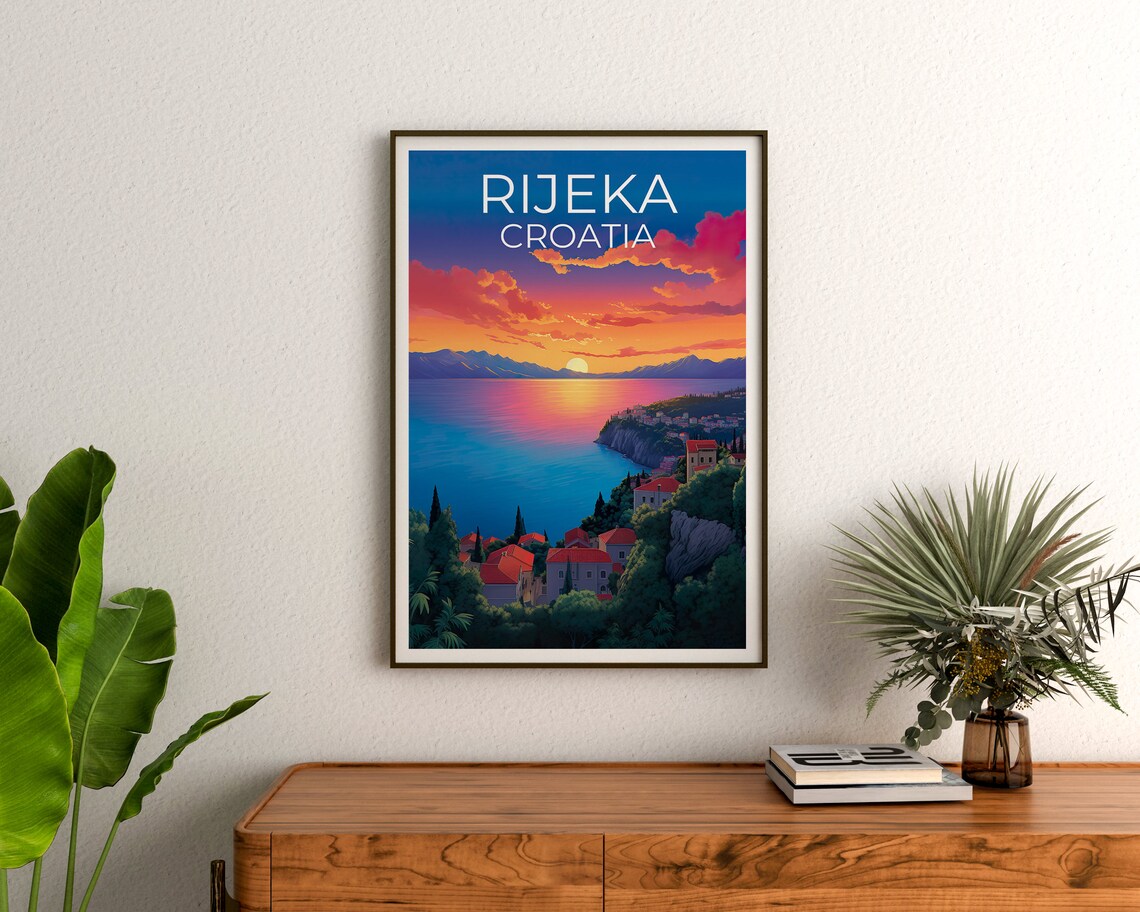 Rijeka Croatia Coastal Town Sunset Bay Red Roof Houses Travel Poster - Image 3