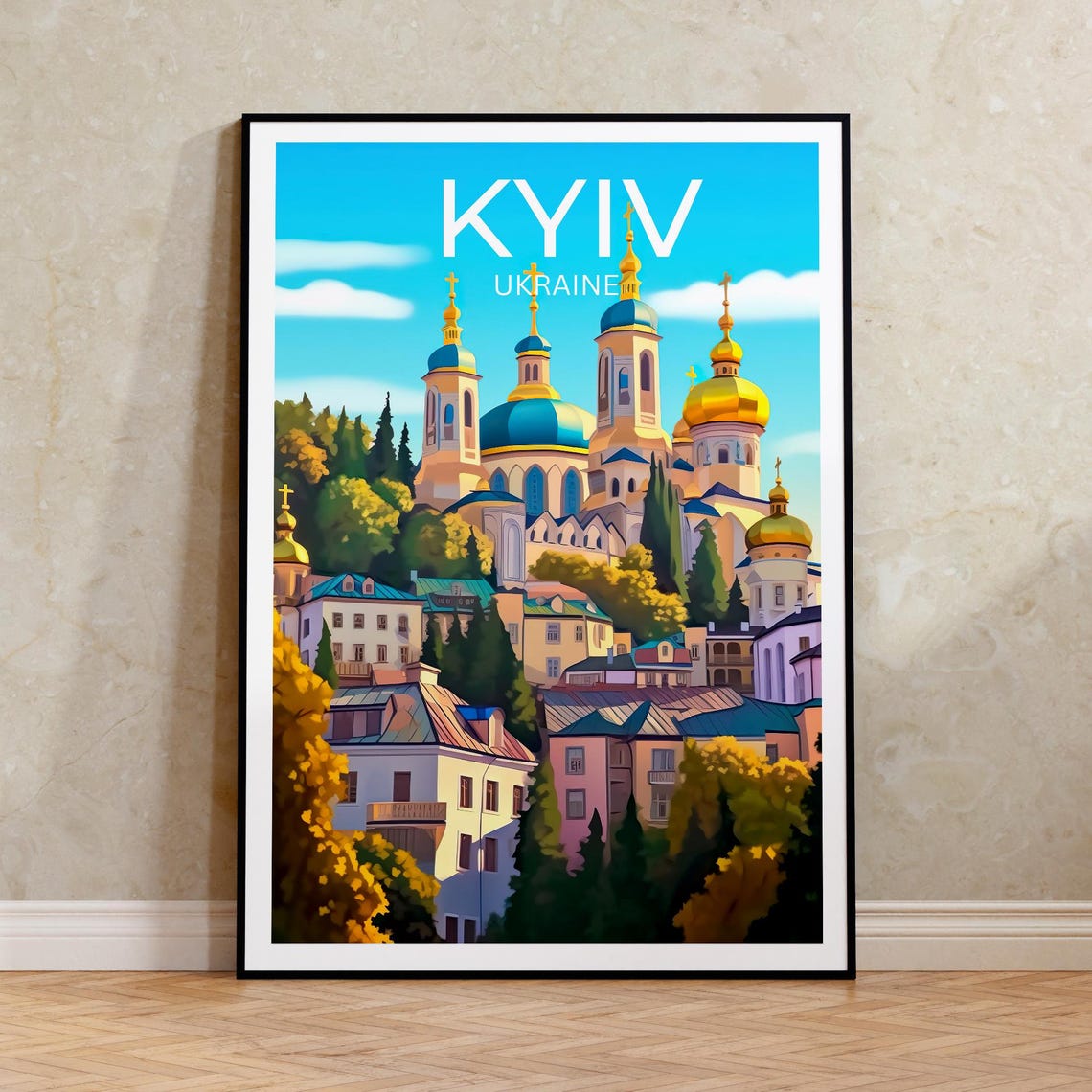 Kyiv Ukraine Golden Domes Cathedral Bright Skyline Day View Poster