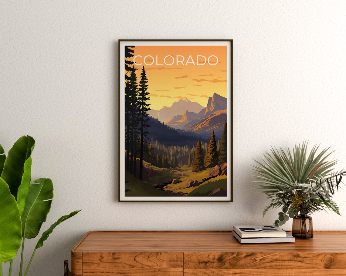 Colorado Rocky Mountains Sunset Valley Pine Forest Travel Poster - Image 3