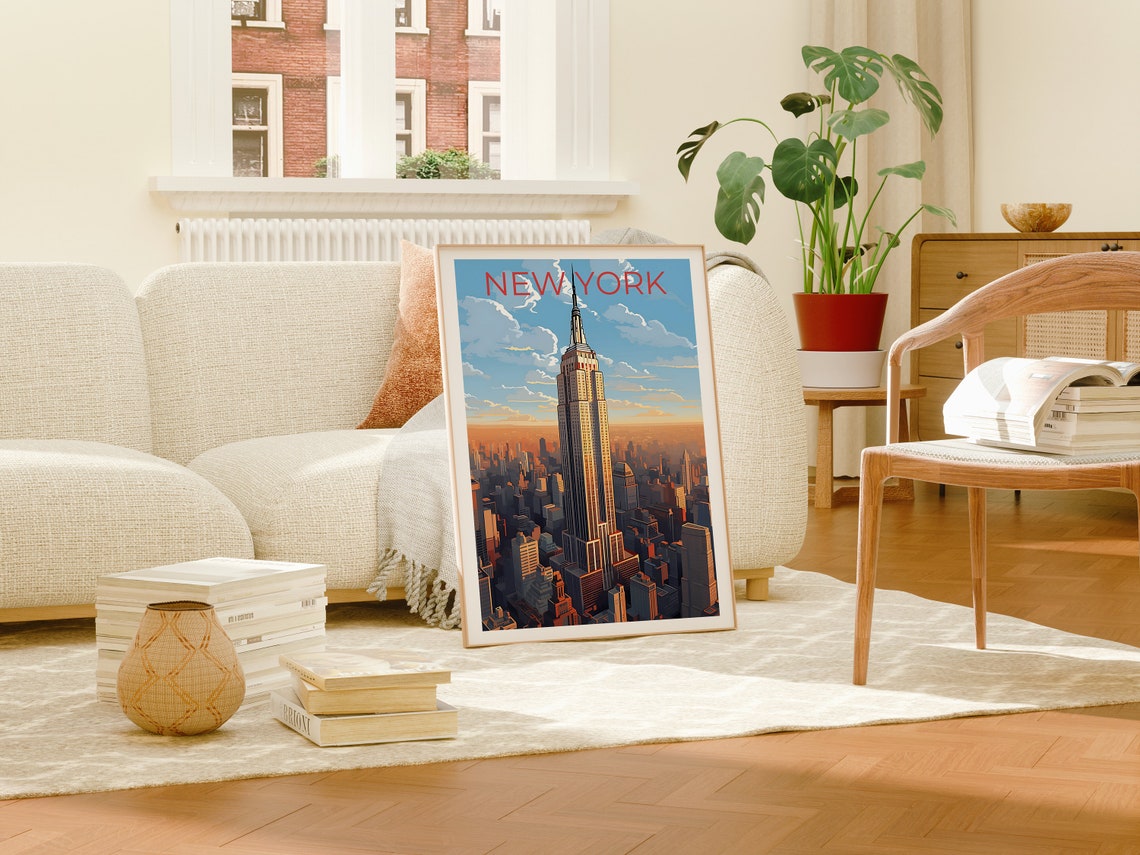 New York City Empire State Building Sunset Aerial Travel Poster - Image 4