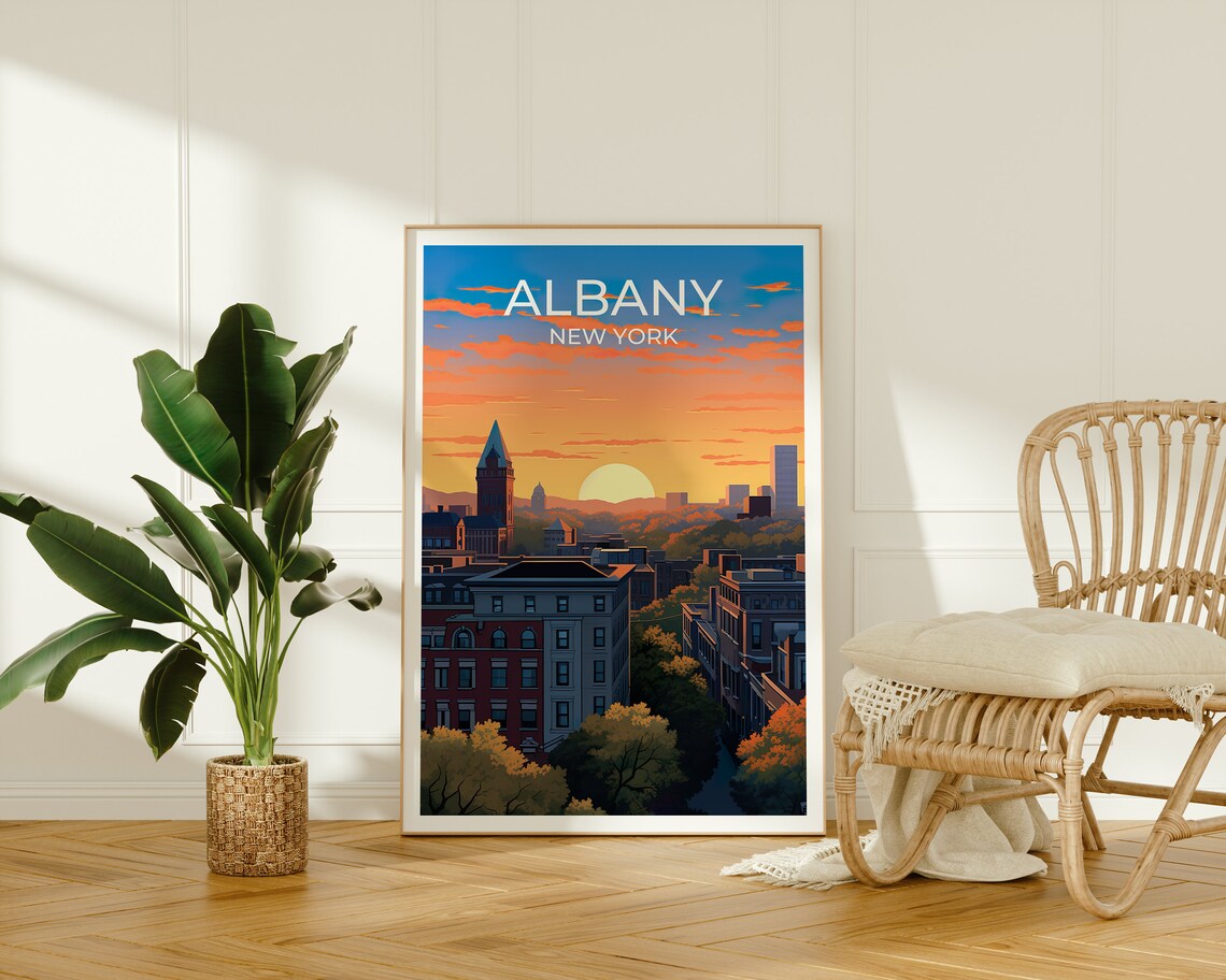 Albany New York Golden Hour City Skyline Sunset Travel Poster - Image 2