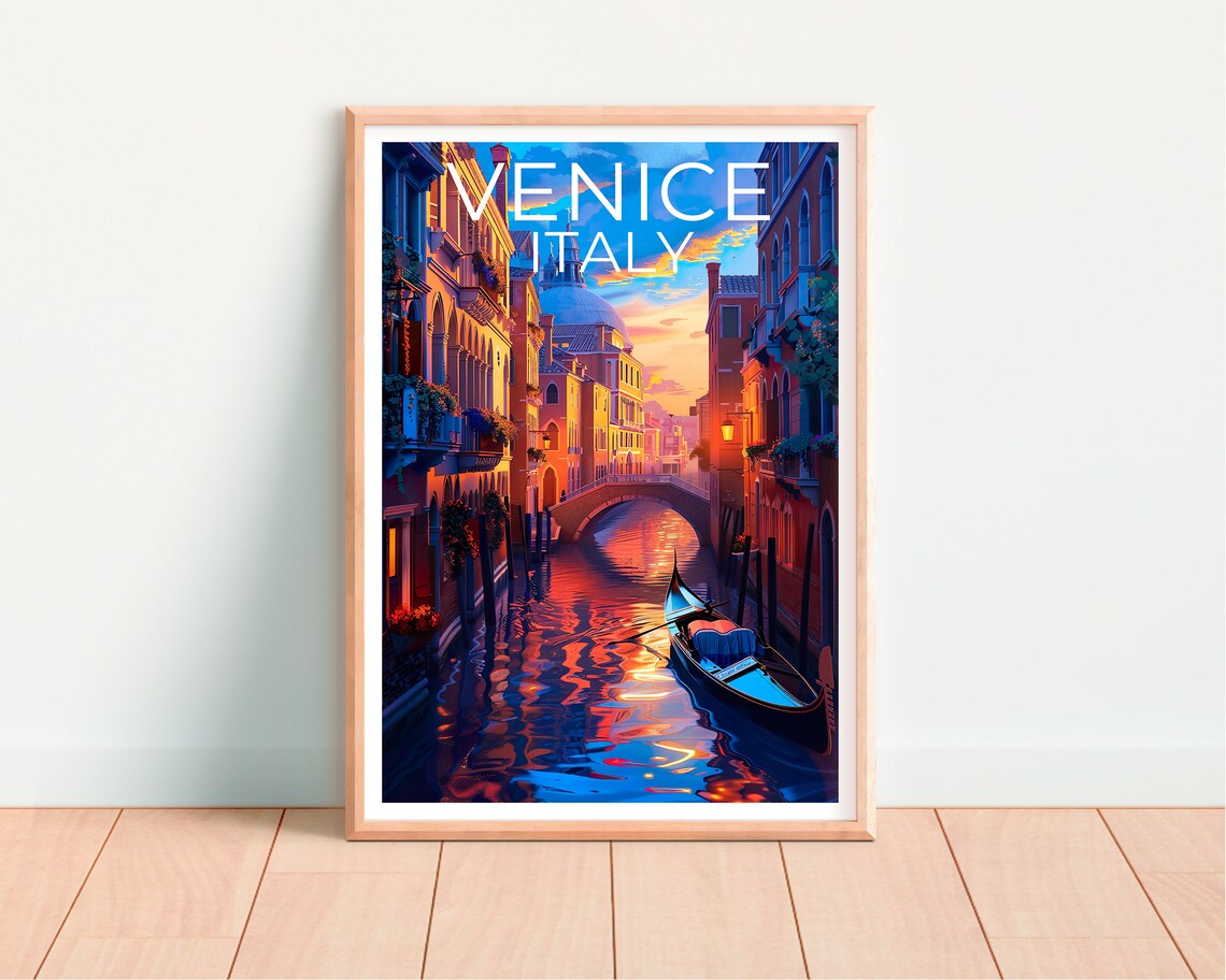 Venice Italy Gondola Canal Sunset Old Town Bridges Travel Poster - Image 4