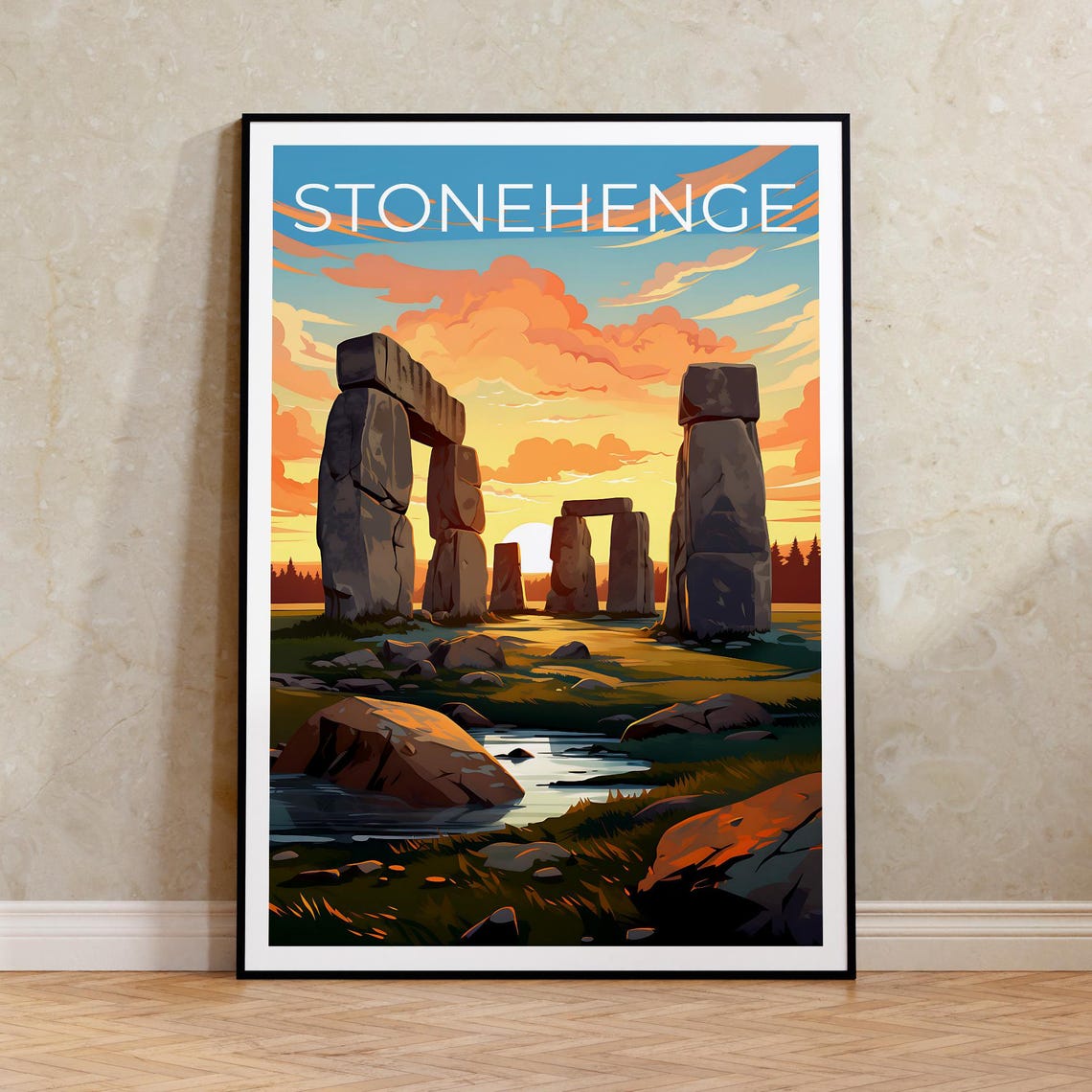 Stonehenge England Ancient Stone Circle Sunset Sky Travel Poster