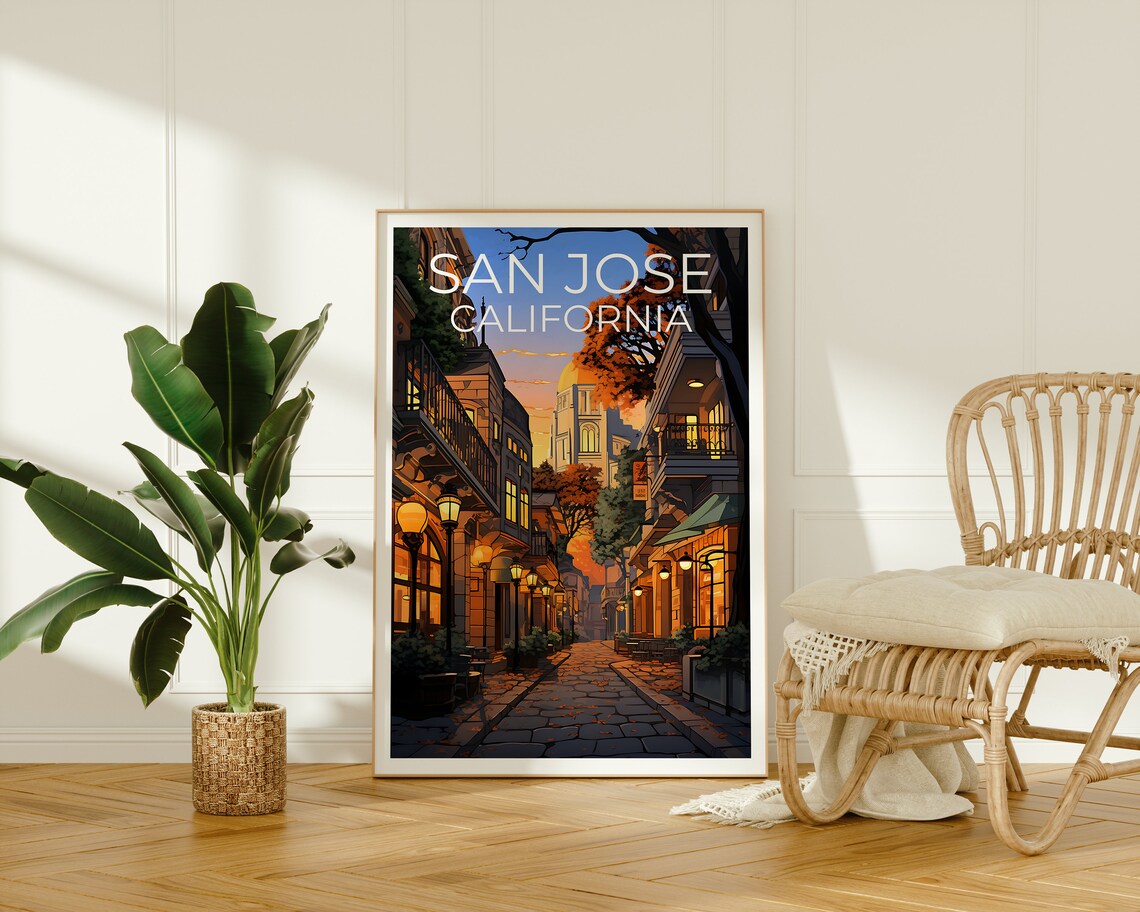 San Jose California Old Town Street Lamps Dusk Cityscape Travel Poster - Image 2
