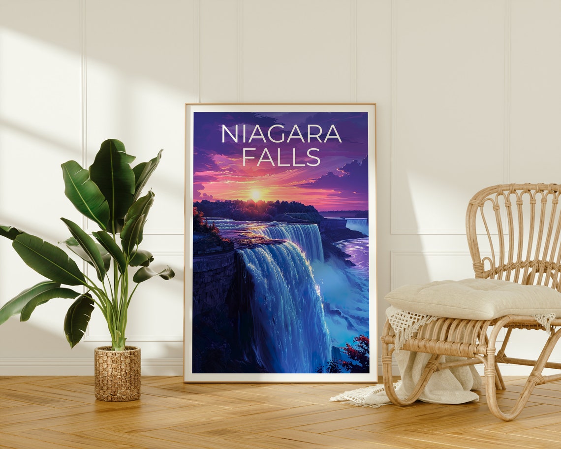 Niagara Falls Horseshoe Falls Sunset Waterfall View Travel Poster - Image 2