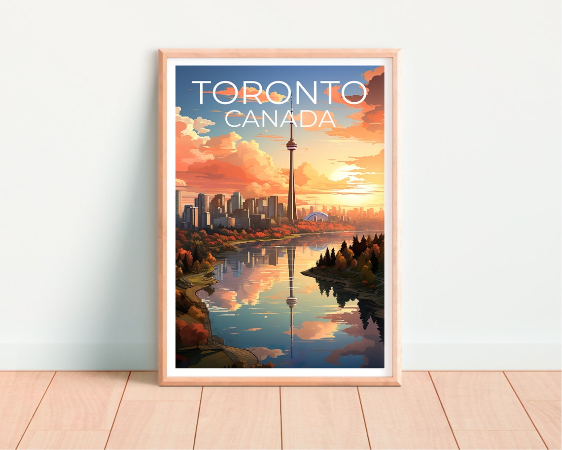 Toronto Canada CN Tower Skyline Sunset Lake Reflection Travel Poster - Image 4