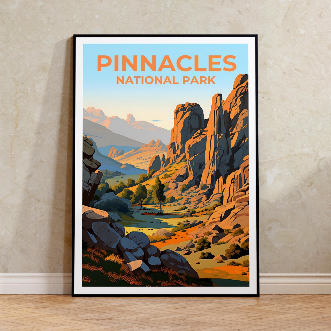 Pinnacles National Park Rock Spires Desert Canyon Travel Poster