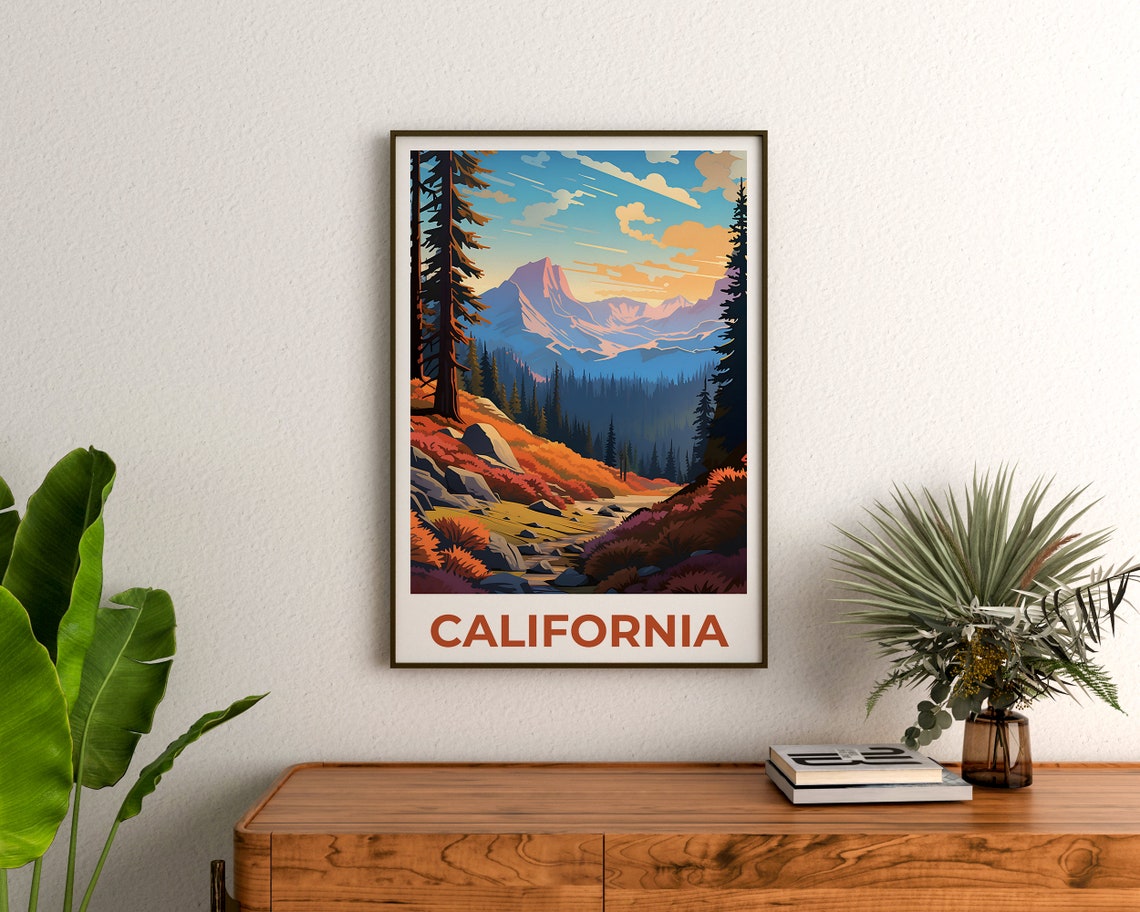 California Mountain Forest Autumn Sunrise Valley Trail View Poster - Image 3