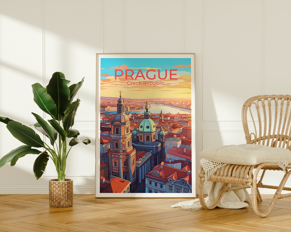 Prague Czech Republic Old Town Church Domes Golden Hour Travel Poster - Image 2