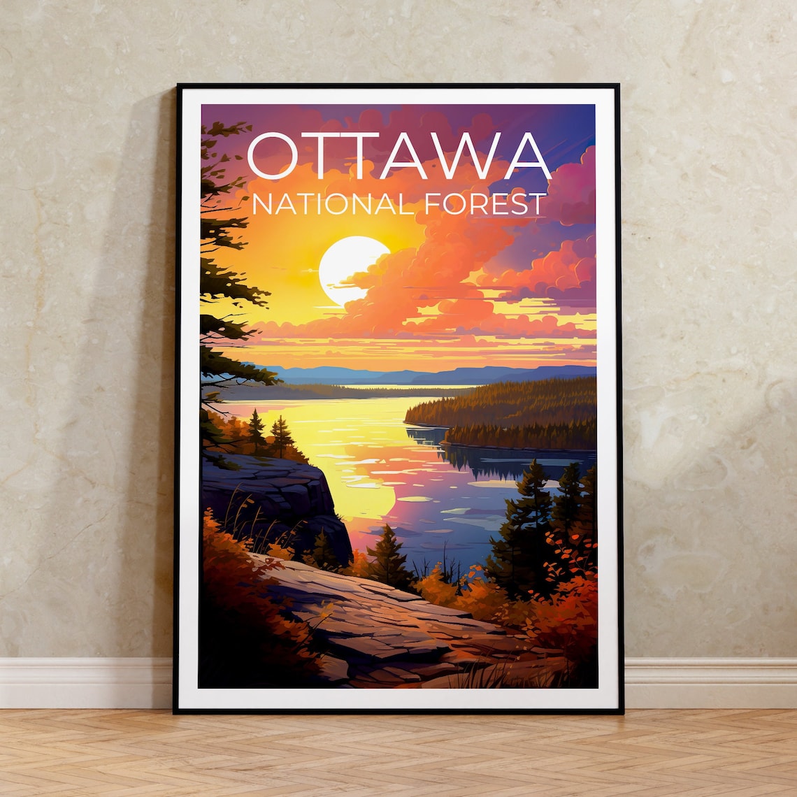 Ottawa National Forest Lake Sunset Cliff Overlook Golden View Poster