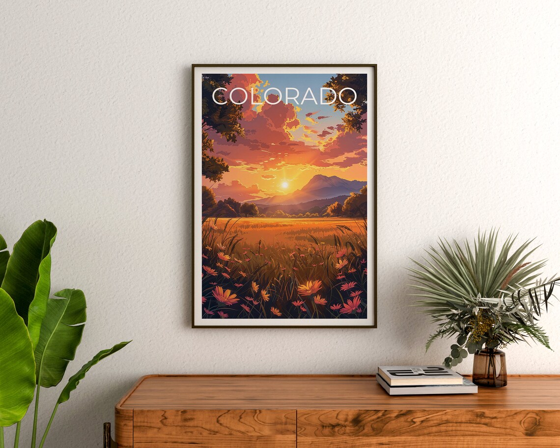 Colorado Wildflower Meadow Sunset Mountain Vista Prairie Travel Poster - Image 3