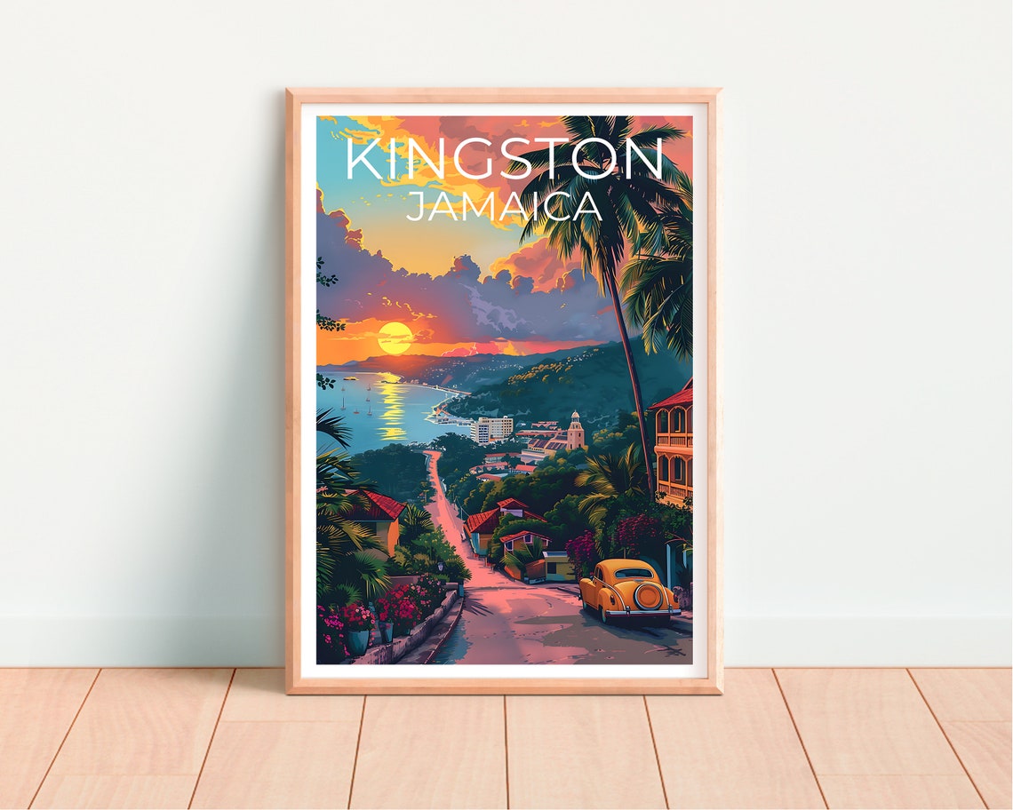 Kingston Jamaica Tropical Harbor Sunset Palms Coastal City Poster - Image 4