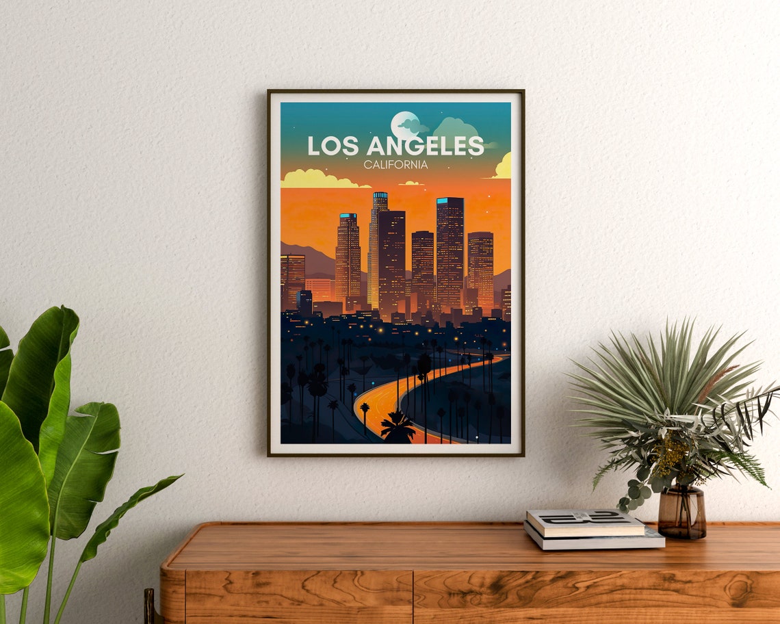 Los Angeles Downtown Skyline Dusk Freeway Night Lights Poster - Image 3