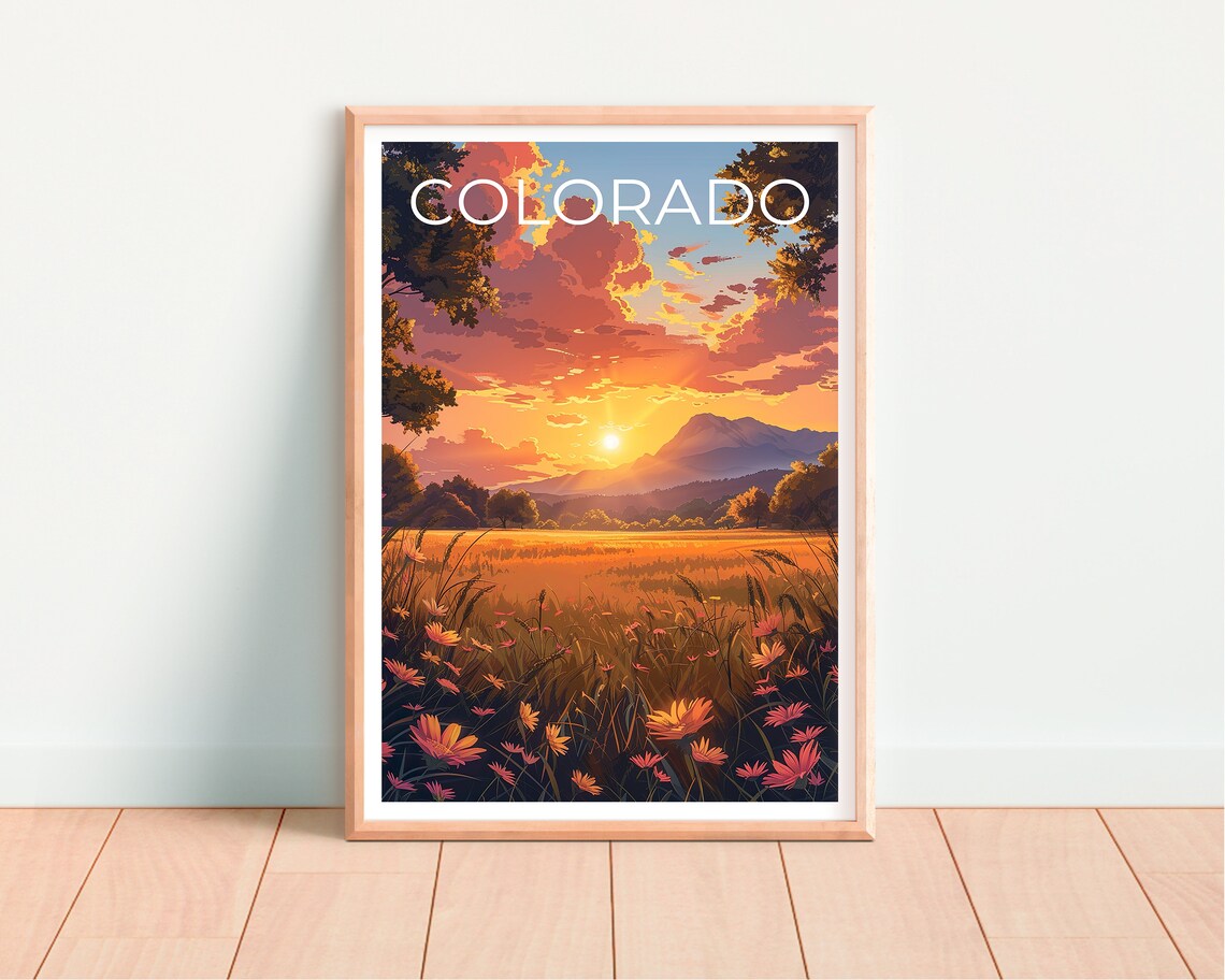 Colorado Wildflower Meadow Sunset Mountain Vista Prairie Travel Poster - Image 4