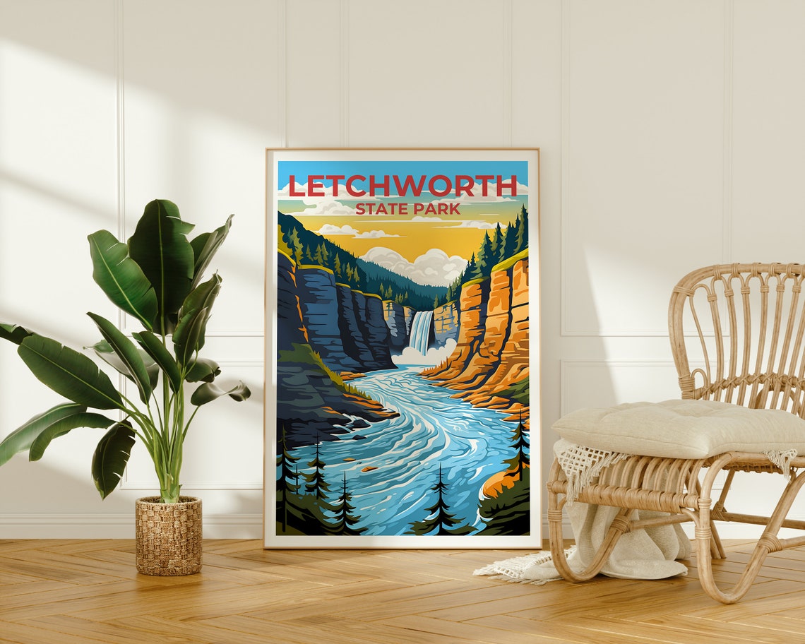Letchworth State Park Waterfall Gorge Rushing River View Travel Poster - Image 2