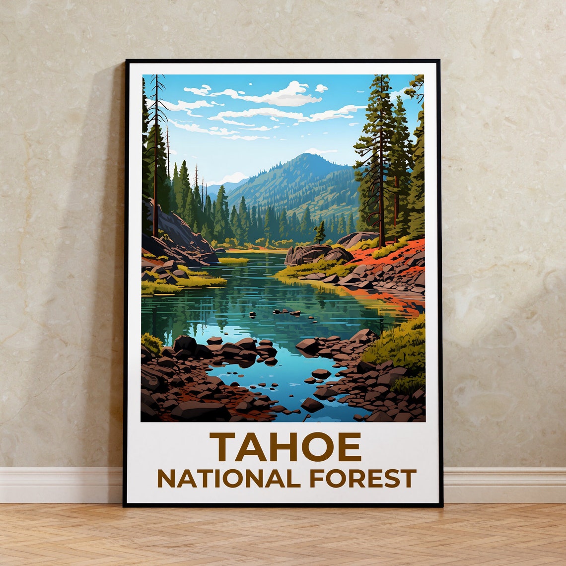 Tahoe National Forest Alpine Lake Pine Reflection Summer View Poster