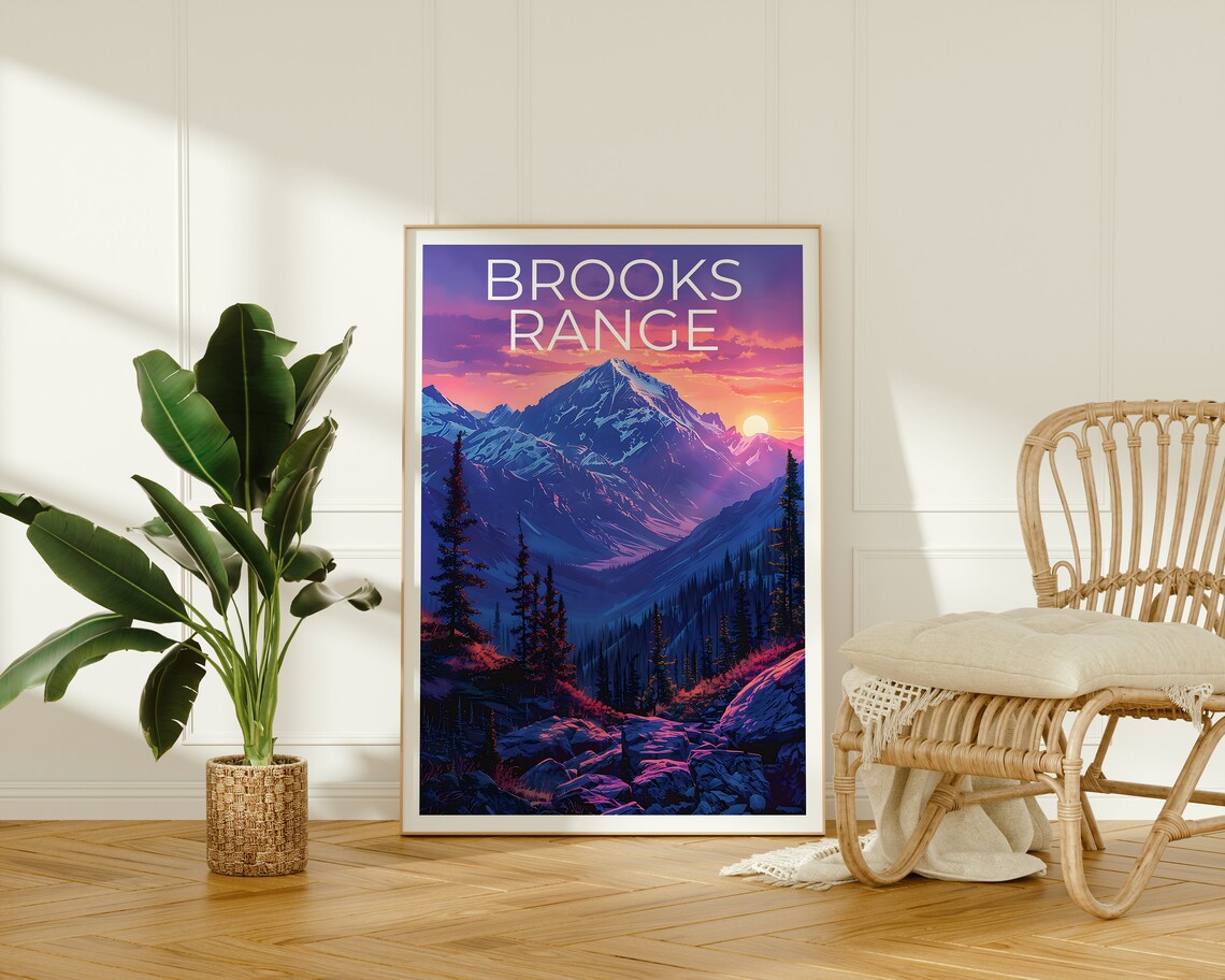 Brooks Range Alaska Sunset Snow Peaks Valley Pines Wilderness Poster - Image 2