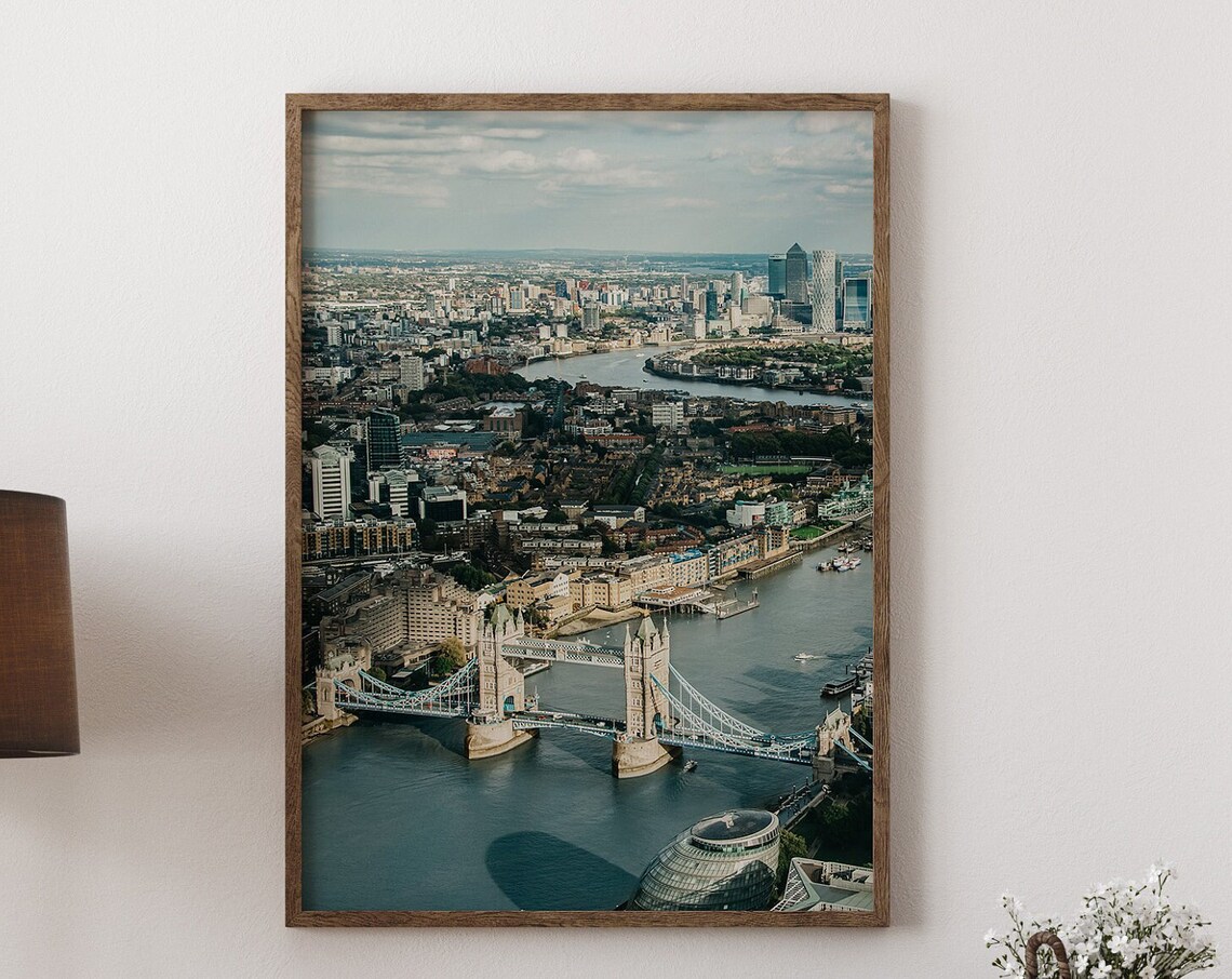 London Tower Bridge Aerial Color Photography Poster Thames England