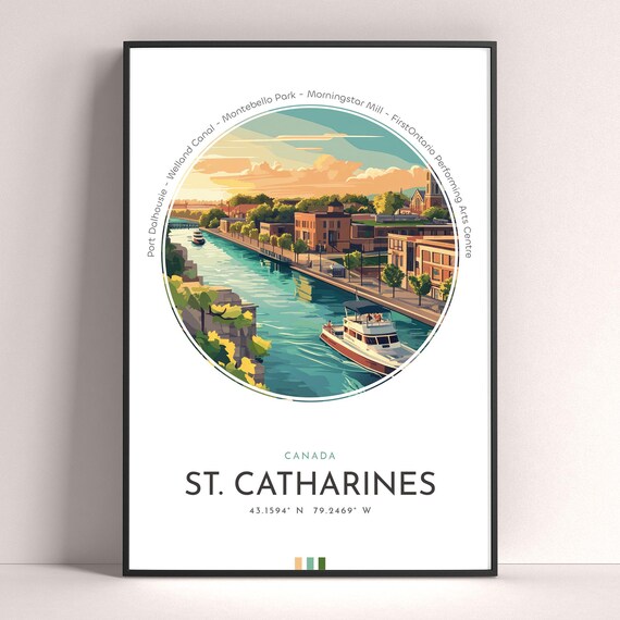 St. Catharines Canada Canal Boats Waterfront Vintage Travel Poster