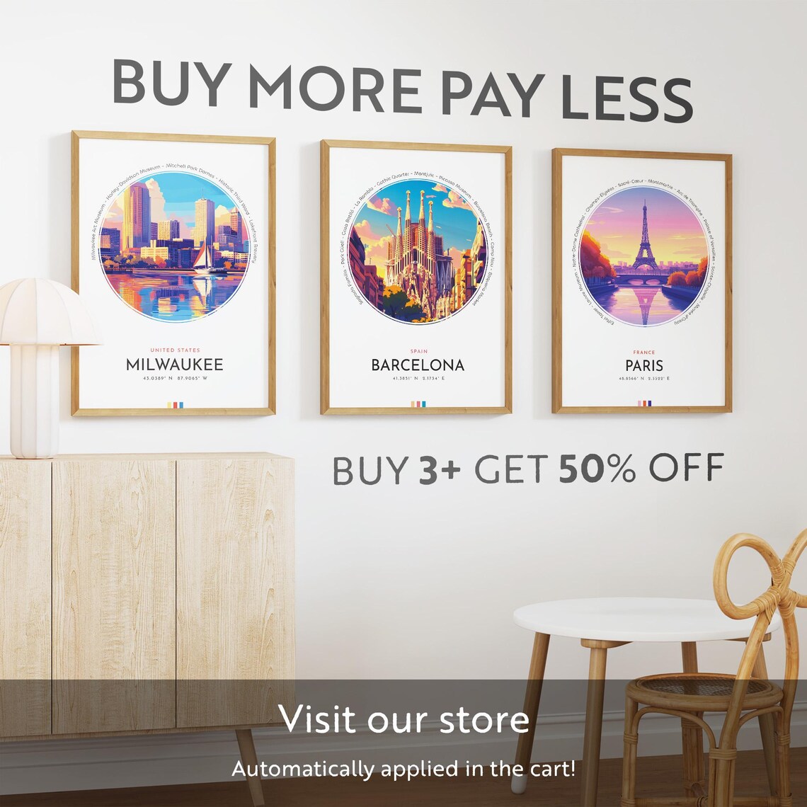 Milwaukee Wisconsin Skyline Sailboat Lake Sunset Travel Poster - Image 3
