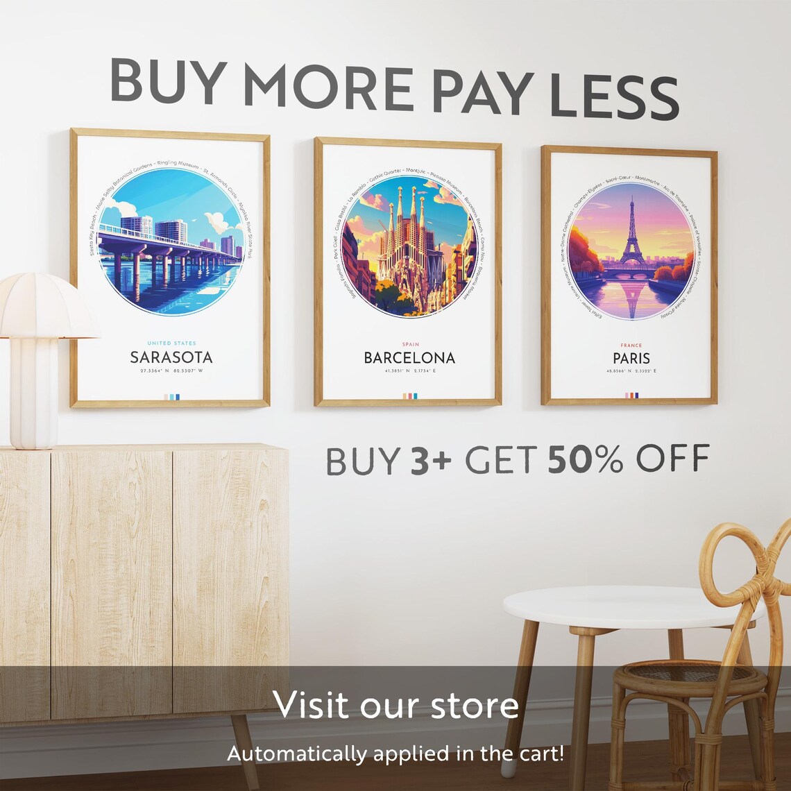Sarasota Florida Waterfront Bridge and City Skyline Travel Poster - Image 3
