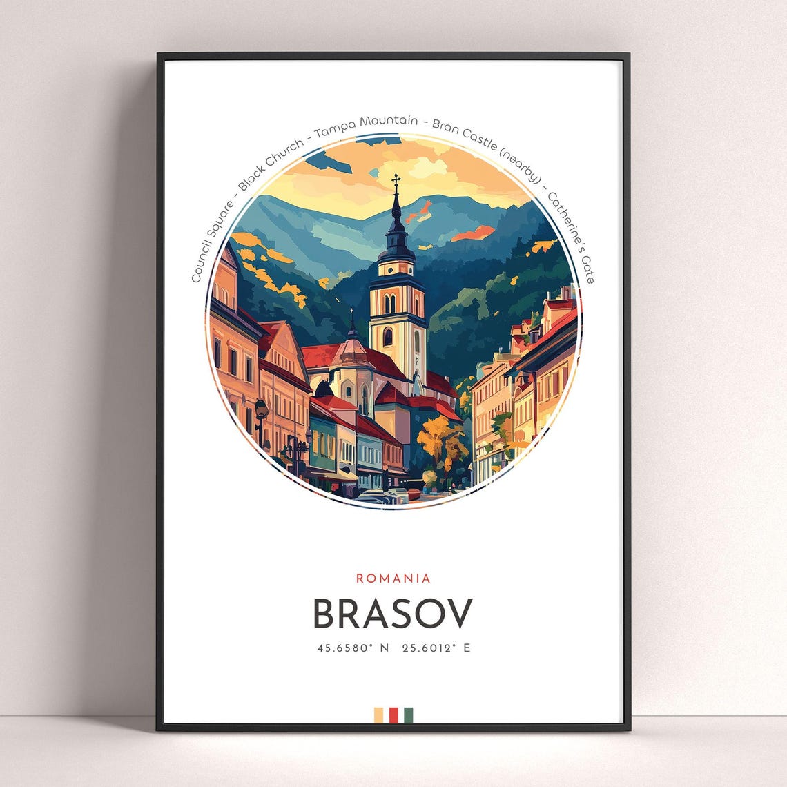 Brasov Romania Black Church Council Square Mountain Travel Poster