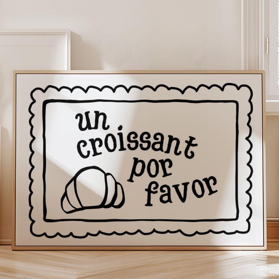 Trendy Coquette Fine Line Croissant Print Minimalist Food Chic Funky Wall Art Elegant Modern Stylish Preppy Cool Poster