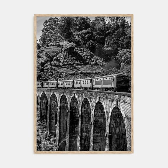 Fine Art Train Arch Bridge Print Black White Photography Poster For Home Decor Wall Art Vintage Train Lovers