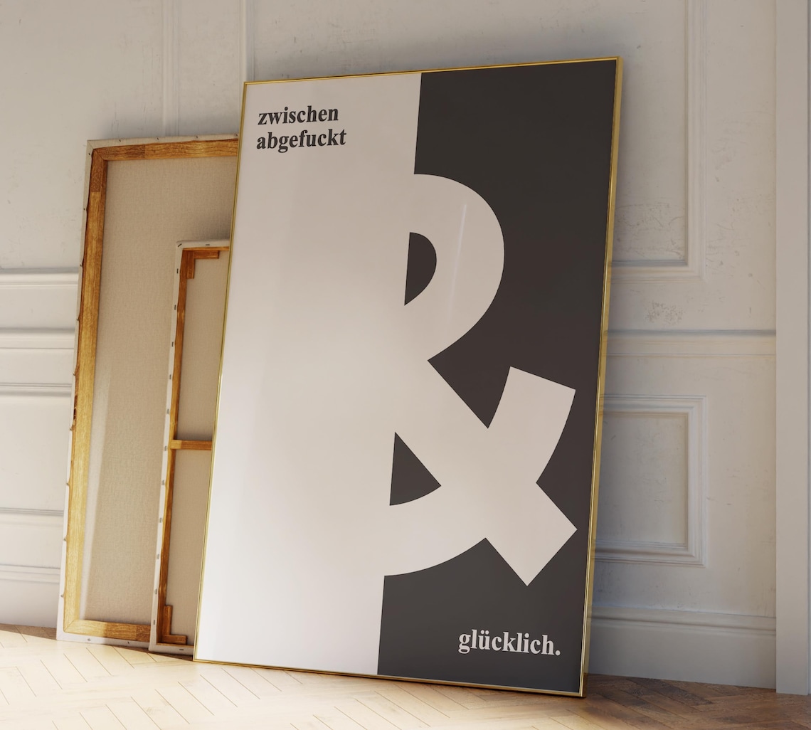 Glcklich Typografie Poster Print, Boho Minimalist