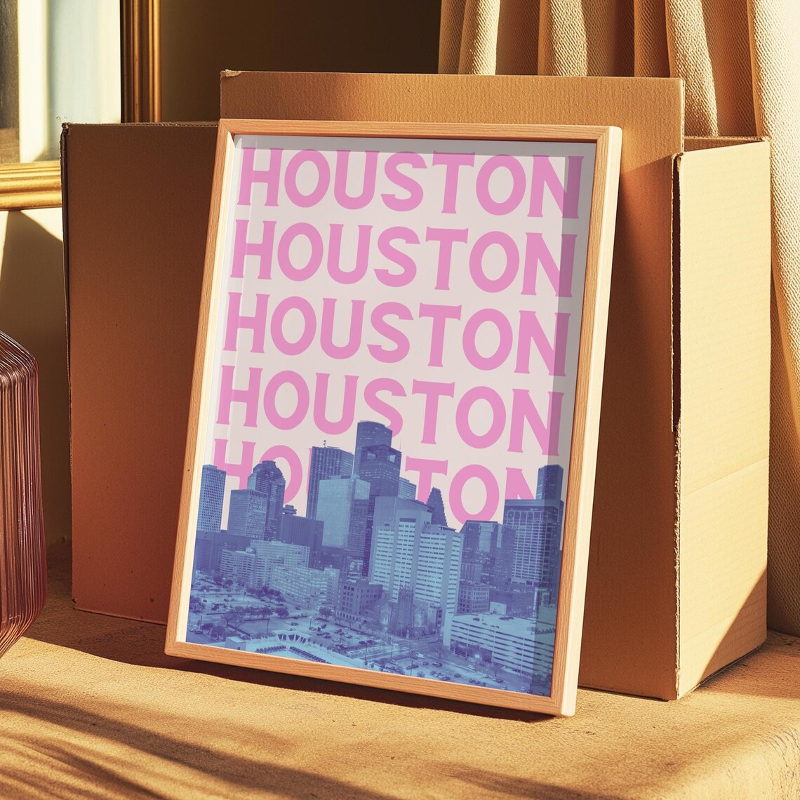 Houston Skyline Retro Texas Travel Poster