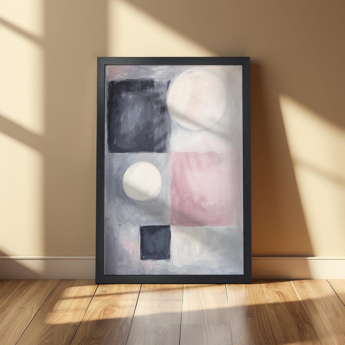 Modern Geometric Framed Abstract Poster Soft Pastel Grey And Pink Art Contemporary Print Minimalist Office Decor And Gift Idea - Image 2