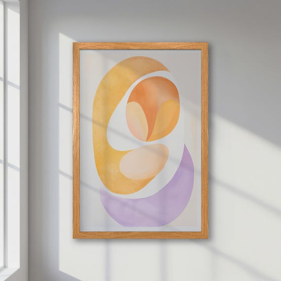 Framed Abstract Poster Minimalist Art In Pastel Orange And Purple Geometric Art Print Modern Artwork Bedroom Decor Housewarming Gift