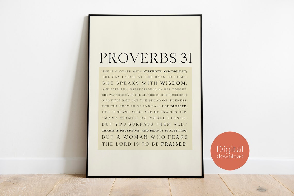 Proverbs 31 Woman Strength Dignity Full Text Scripture Print - Image 2