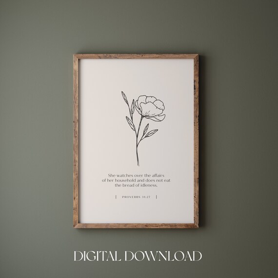 Proverbs 31 27 She Watches Over Her Household Line Art Verse Poster