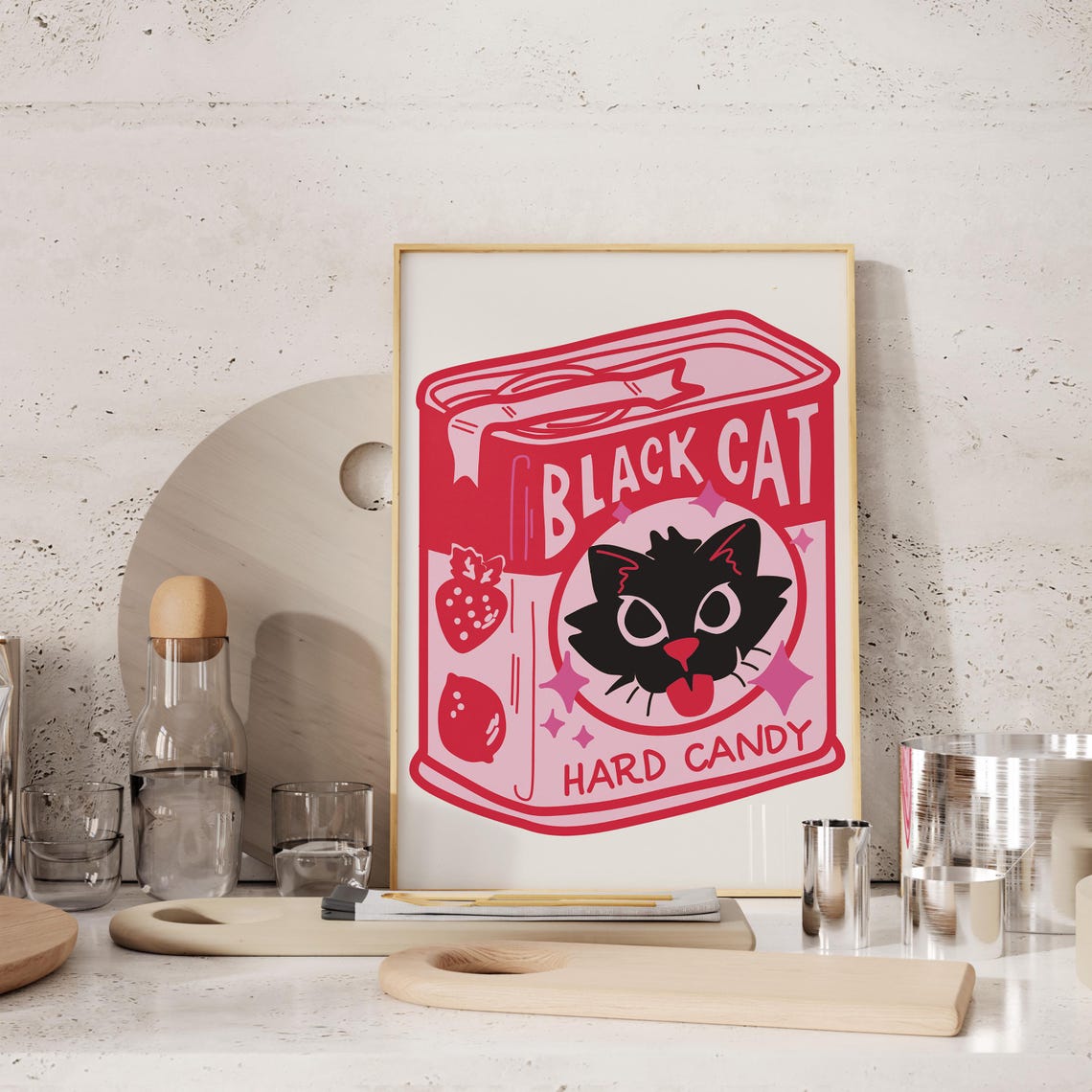 Black Cat Retro Kitchen Art Print