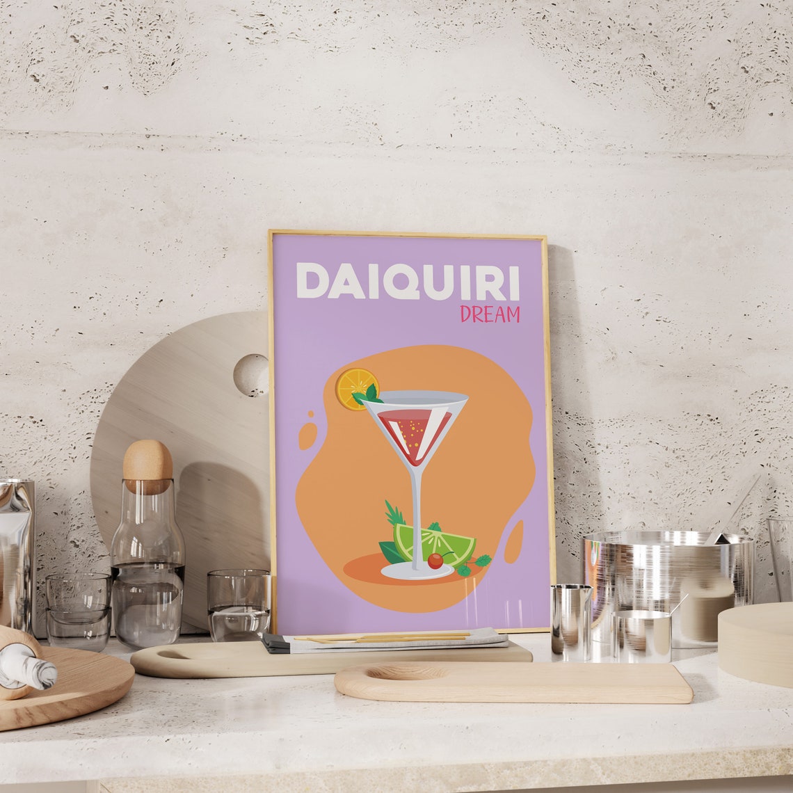 Daiquiri Dream Pink Martini Glass Retro Cocktail Bar Wall Art - Image 2