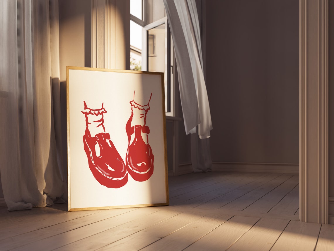 Red Ballet Flats Mary Jane Shoes Fashion Illustration Wall Art - Image 3
