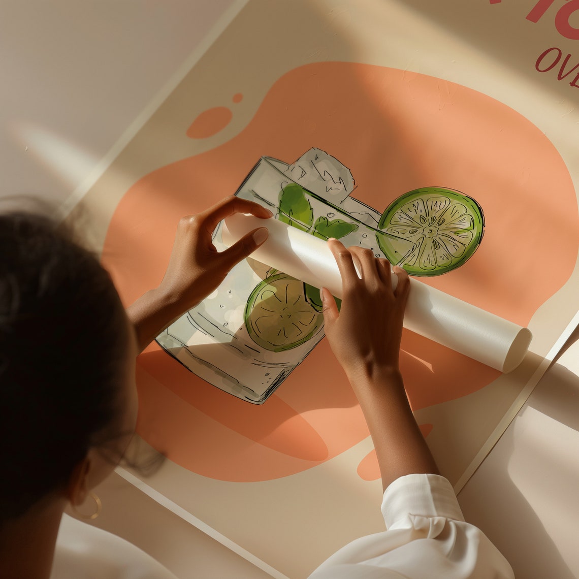 Gin And Tonic Over Ice Lime Retro Cocktail Bar Cart Wall Art - Image 3