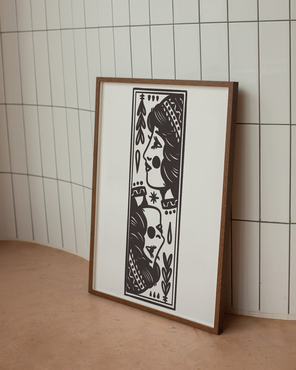 Bold Black White Tattoo Style Woman Portrait Vertical Art Poster - Image 3