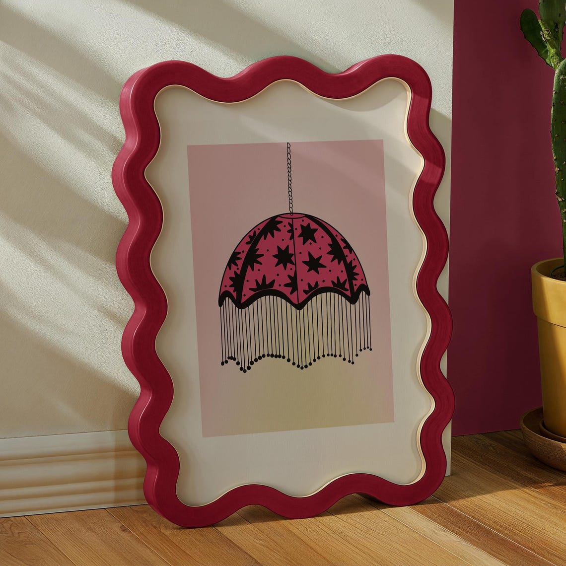 Pink Star Pendant Lamp Boho Fringe Hanging Light Illustration Poster - Image 4