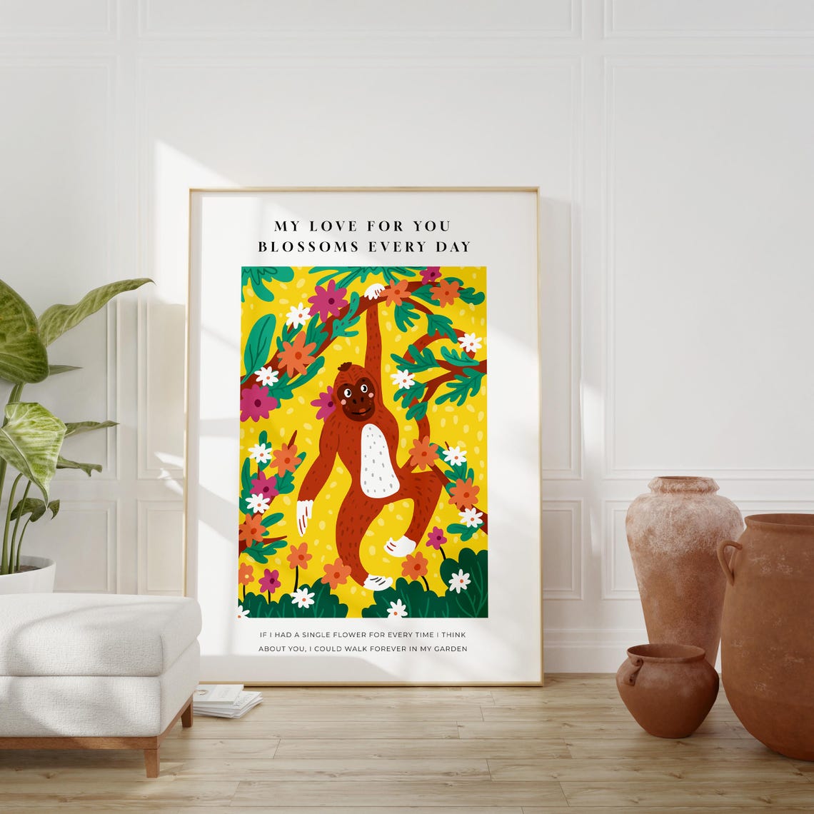 Orangutan Jungle Flowers My Love Blossoms Quote Cute Animal Wall Art