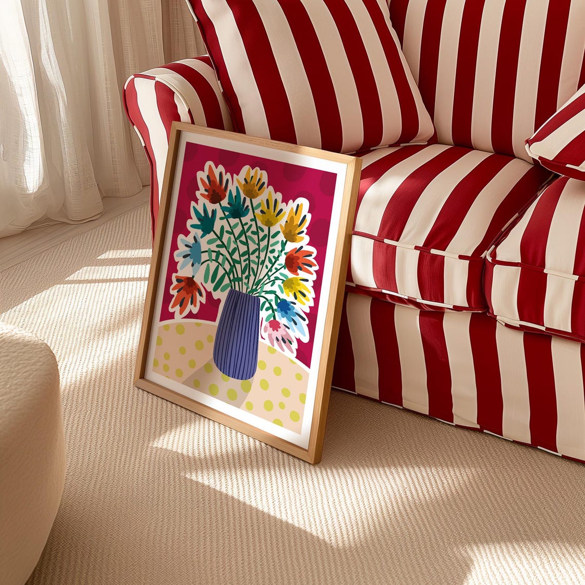 Colorful Flower Bouquet Blue Vase Bold Pop Art Botanical Wall Poster - Image 3