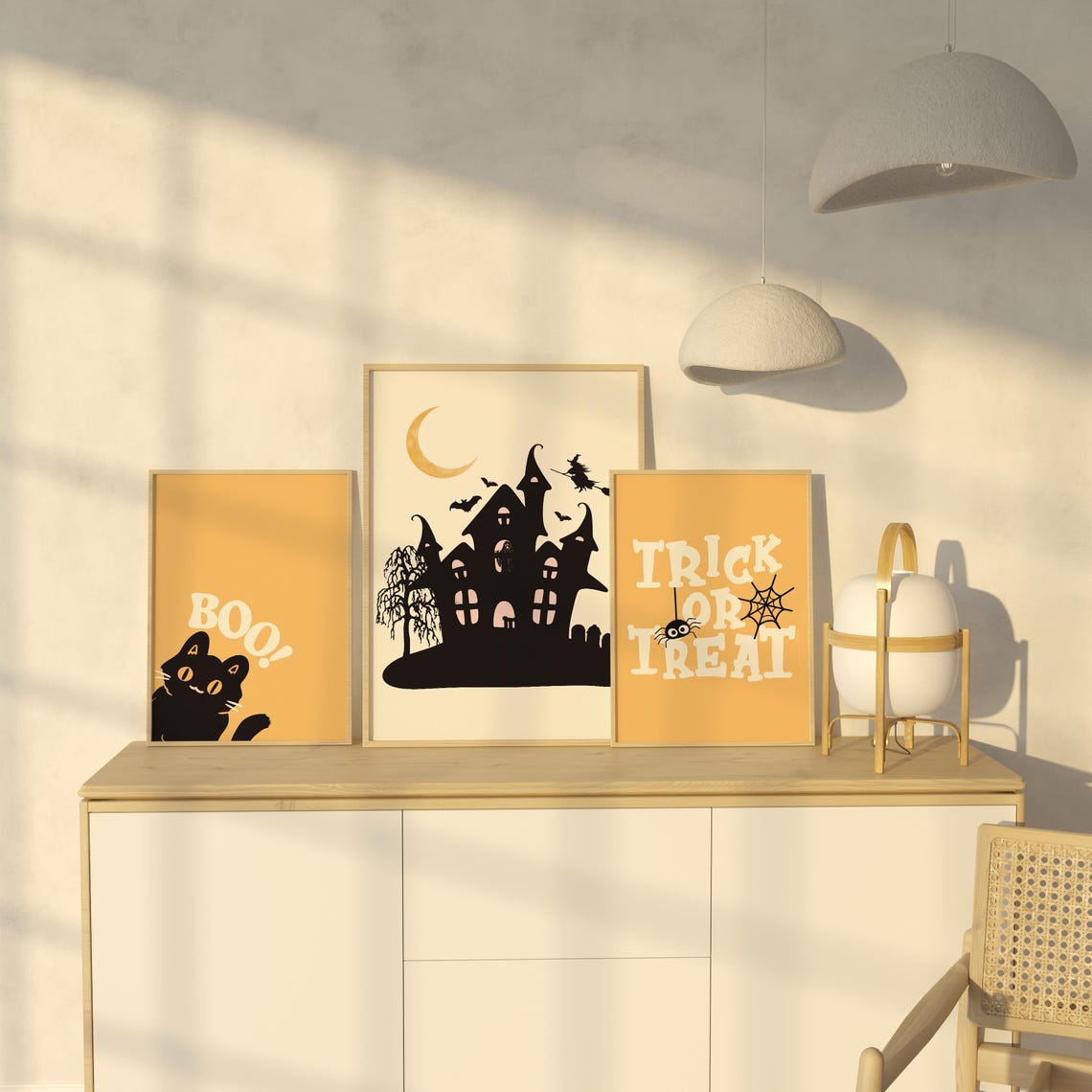 Halloween Wall Art Set Spooky Cute Ghost Prints Witch And Haunted House Decor Pumpkin Halloween Wall Decor Seasonal Art Prints - Image 3