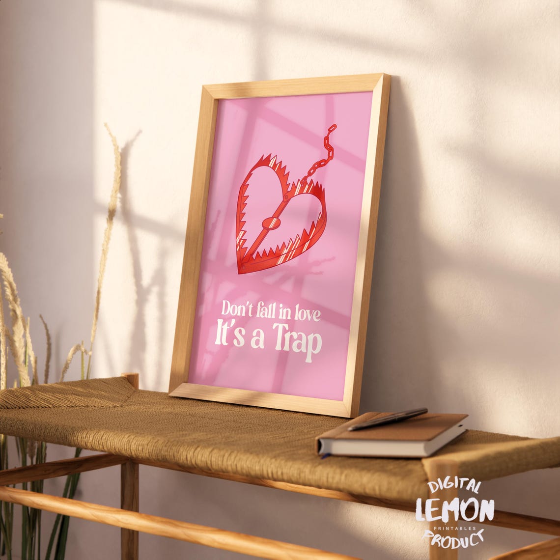 Don't Fall in Love It's a Trap Pink Funny Anti Valentine Quote Poster - Image 3