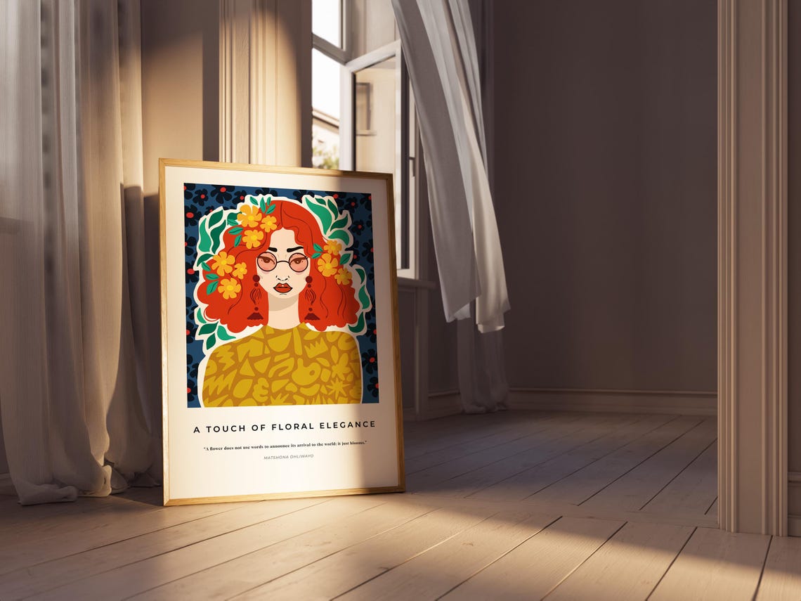 Floral Elegance Redhead Woman Portrait Vintage Style Botanical Poster - Image 4