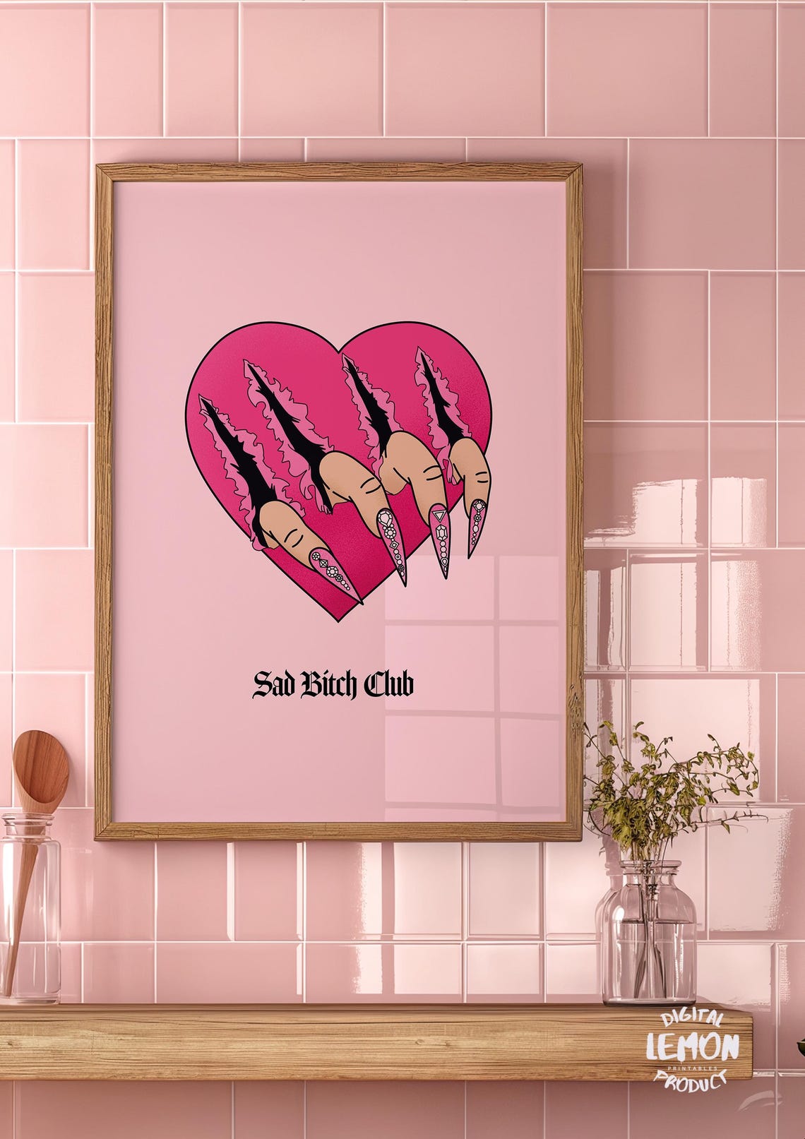 Sad Bitch Club Heart Claw Marks Pink Edgy Gothic Feminist Poster - Image 2