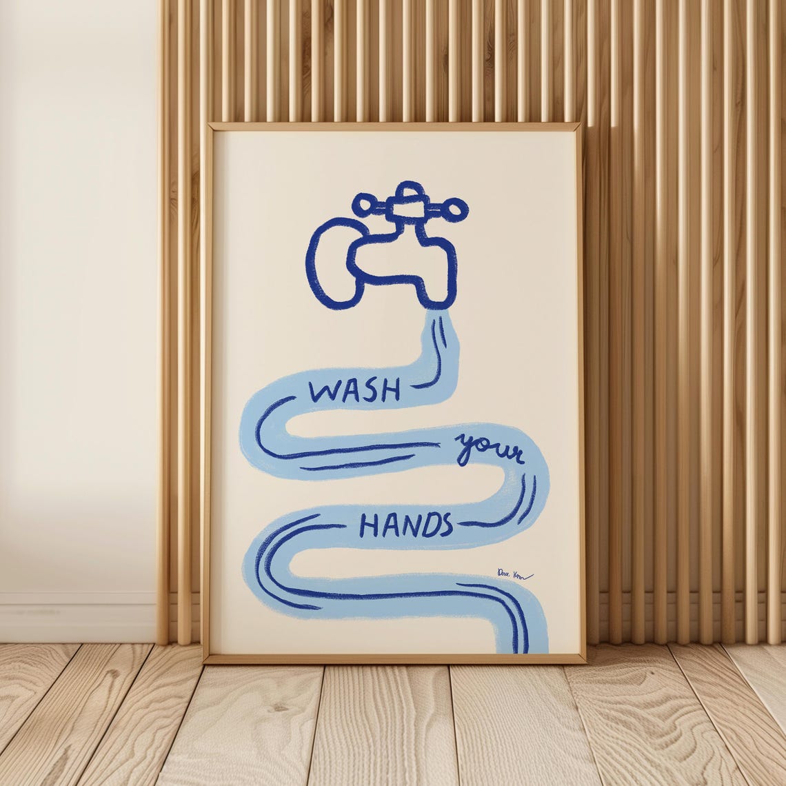 Wash Your Hands Blue Faucet Funny Bathroom Reminder Wall Poster - Image 4